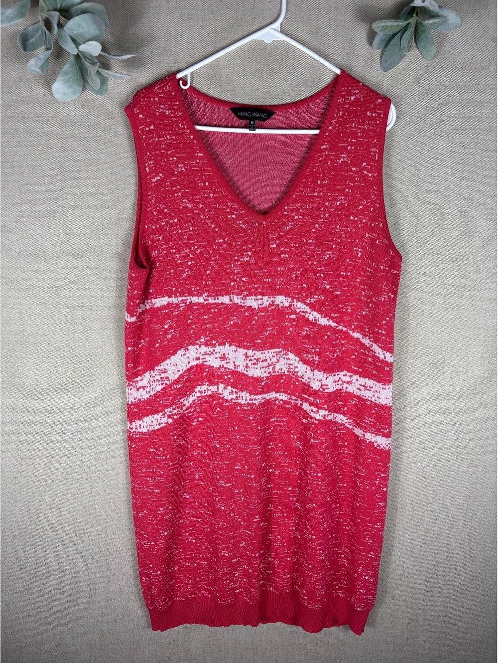 Ming Wang > Red Sleeveless V Neck Midi Summer Dress Medium